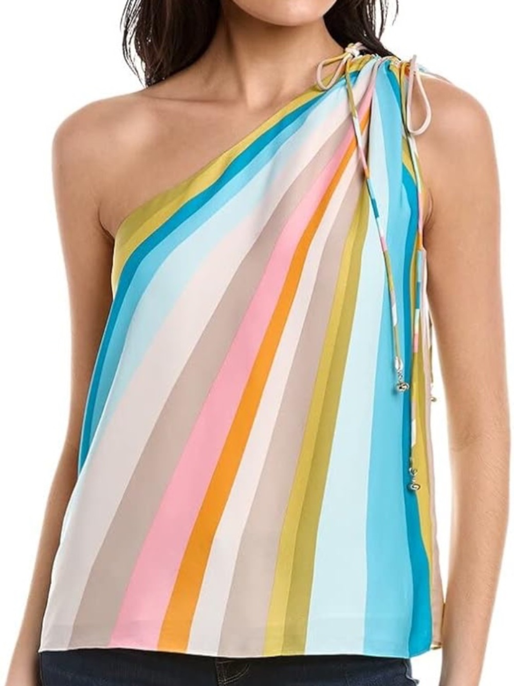 Trina Turk Multicolor One-Shoulder Top perfect for Pride month.